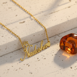Collier prénom couronne doré - pierre travertin + verre ambré