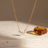 Collier 3 zircons doré - pierre travertin + verre ambré