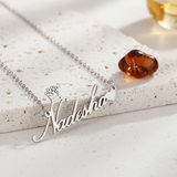 Collier prénom couronne argent - pierre travertin