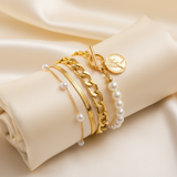 Set bracelets perles dorées - coussin ivoire 45°