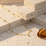 Collier zircon doré - pierre travertin + verre ambré