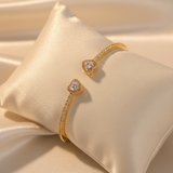 Jonc cœur zircon doré - coussin ivoire 45°