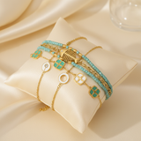Bracelets turquoise empiélés - coussin ivoire 45°