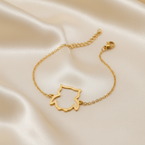 Bracelet chat doré - soie froissée champagne