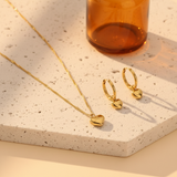 Set collier et boucles cœur doré - pierre texturée