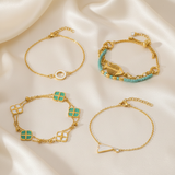 Bracelets turquoise dorés - soie froissée champagne