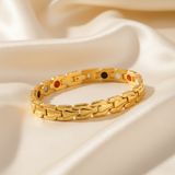 Bracelet magnétique doré - soie froissée champagne