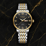 Montre Acier Doré Cadran Noir sur Marbre